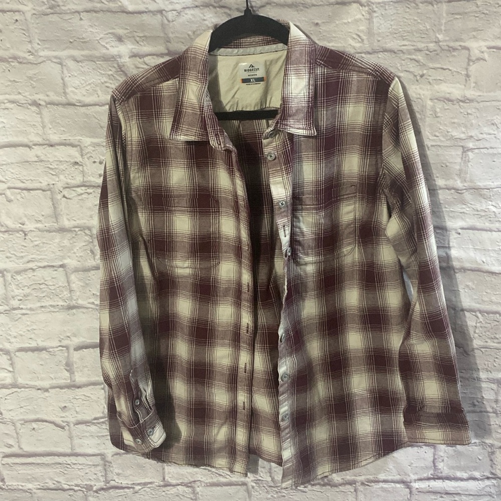 Ridgecut Toughwear Womens Button Up FLEX Flannel Shirt Plaid Size XL